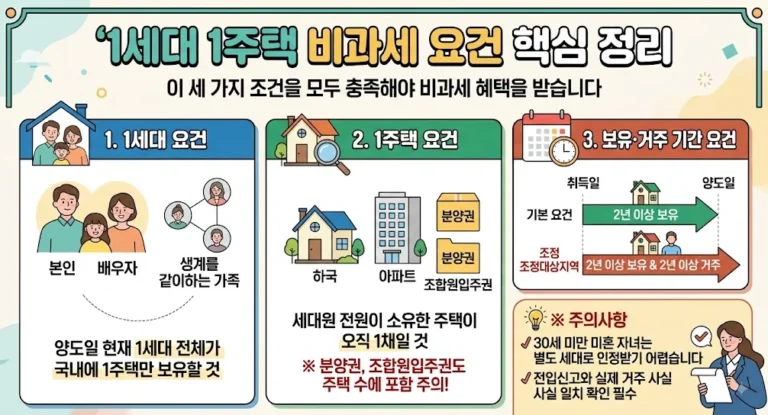 1세대 1주택 비과세 요건, 양도소득세 폭탄 피하기 12억 넘으면 세금얼마?(+양도소득세 비과세, 2년 보유, 12억원비과세, 일시적2주택)